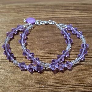 Lavender and Clear Double Strand Beaded Ladies Bracelet,  Handmade Bracelet